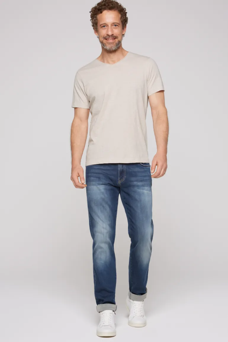Best Sale CAMP DAVID & SOCCX Basic T-Shirt V-Neck mit Used-Kante light cappuccino lightcappuccino