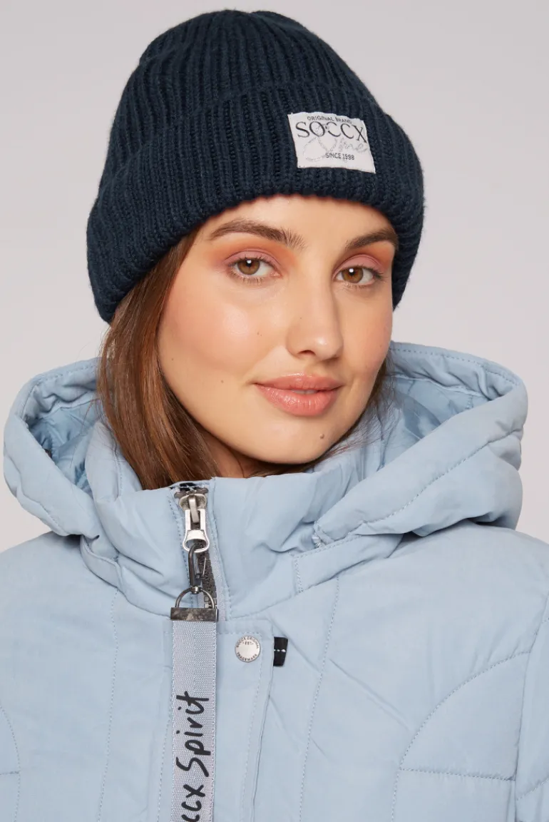 Outlet CAMP DAVID & SOCCX Beanie in Rippstrick mit Label Patch blue navy bluenavy