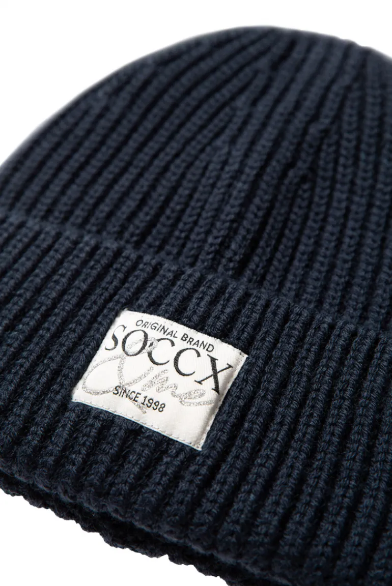 Outlet CAMP DAVID & SOCCX Beanie in Rippstrick mit Label Patch blue navy bluenavy