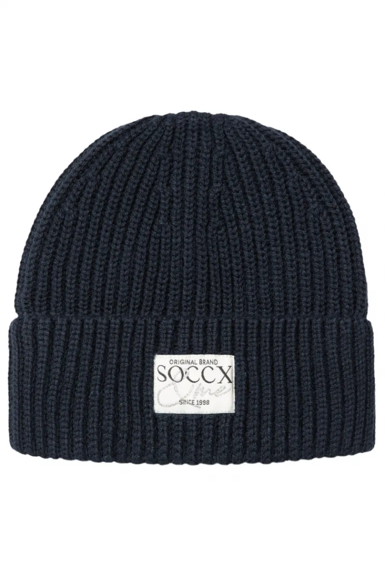 Outlet CAMP DAVID & SOCCX Beanie in Rippstrick mit Label Patch blue navy bluenavy