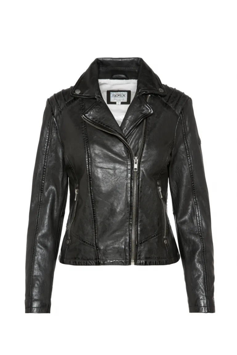 Best Sale CAMP DAVID & SOCCX Bikerjacke aus Leder im Vintage Look black