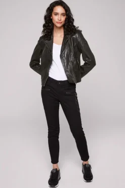 Best Sale CAMP DAVID & SOCCX Bikerjacke aus Leder im Vintage Look black