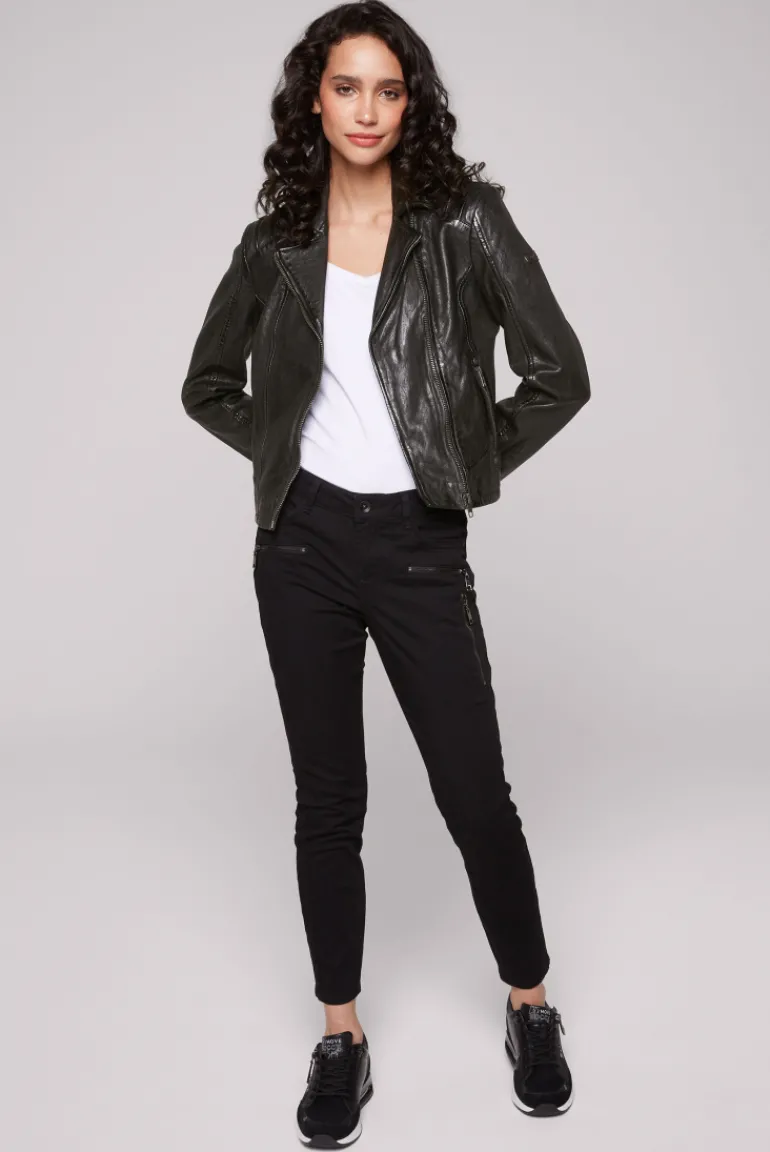 Best Sale CAMP DAVID & SOCCX Bikerjacke aus Leder im Vintage Look black