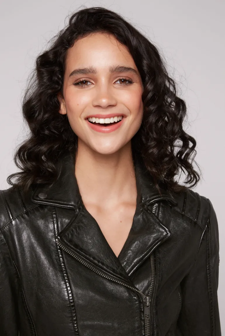 Best Sale CAMP DAVID & SOCCX Bikerjacke aus Leder im Vintage Look black