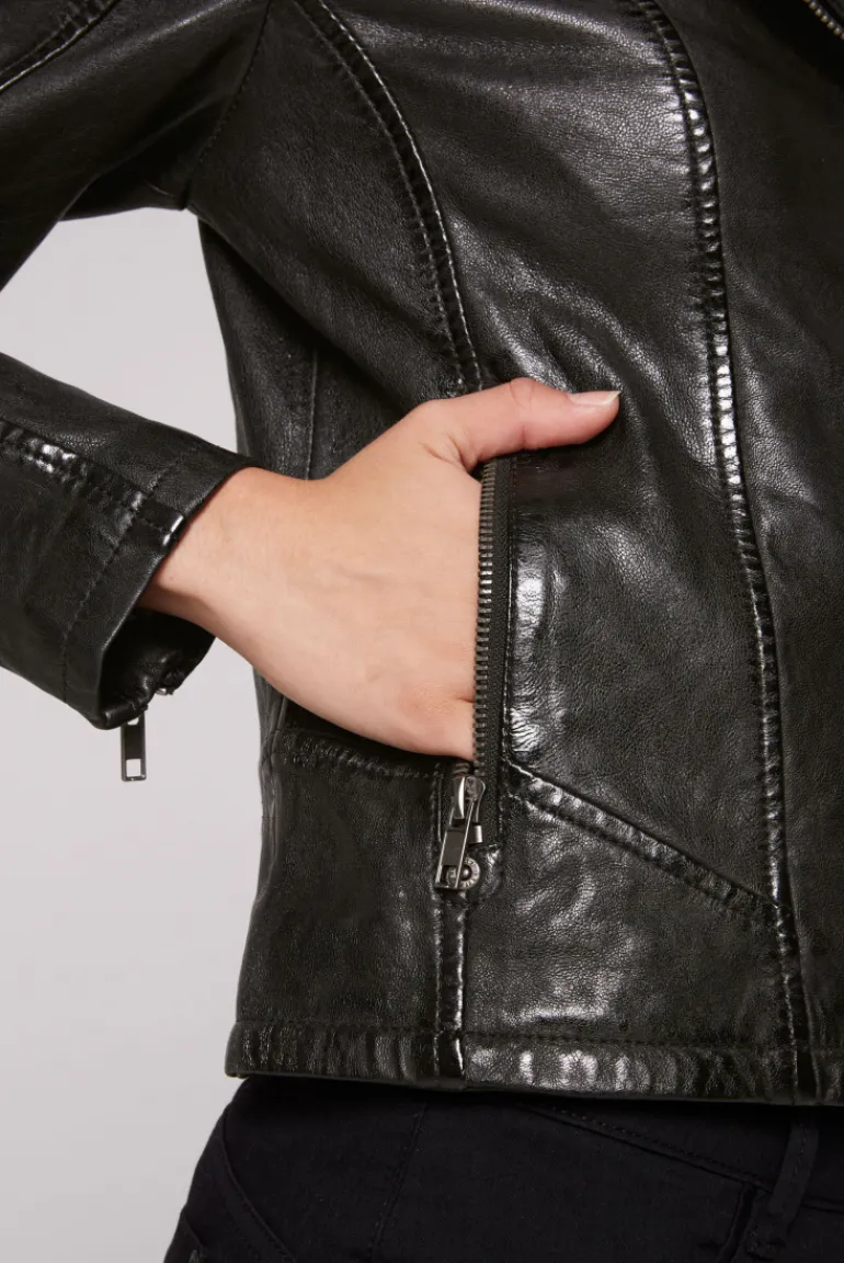 Best Sale CAMP DAVID & SOCCX Bikerjacke aus Leder im Vintage Look black