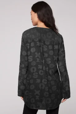 Cheap CAMP DAVID & SOCCX Bluse Oil Dyed mit Intarsia-Muster black