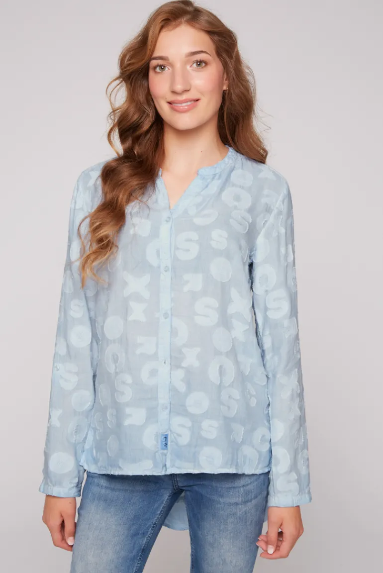 Outlet CAMP DAVID & SOCCX Bluse Oil Dyed mit Intarsia-Muster cool blue coolblue