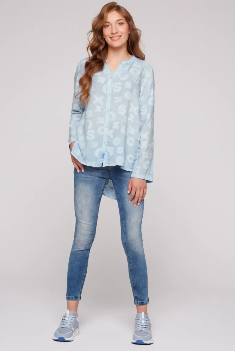 Outlet CAMP DAVID & SOCCX Bluse Oil Dyed mit Intarsia-Muster cool blue coolblue
