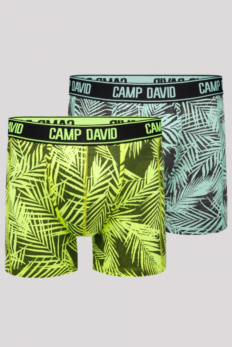 Hot CAMP DAVID & SOCCX Boxershorts mit All Over Print, 2er-Pack aqua / neon lime
