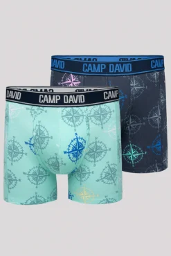Hot CAMP DAVID & SOCCX Boxershorts mit All Over Print, 2er-Pack blue navy / sun aqua