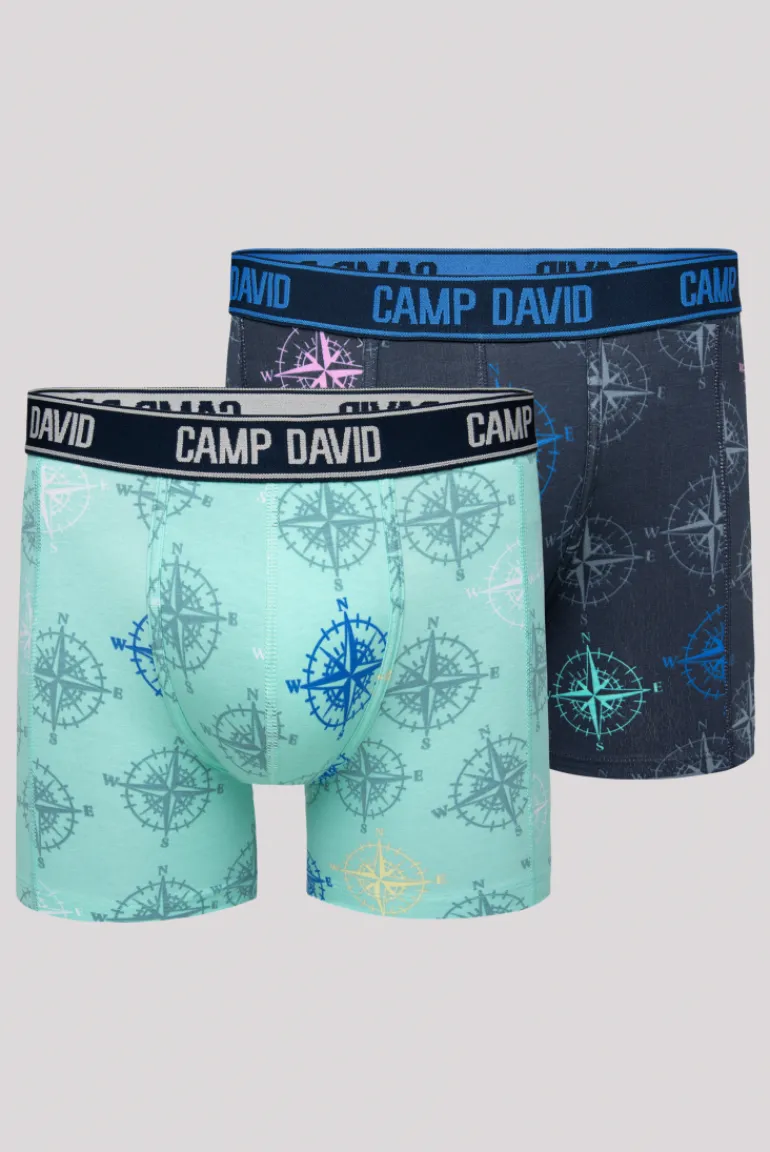 Hot CAMP DAVID & SOCCX Boxershorts mit All Over Print, 2er-Pack blue navy / sun aqua