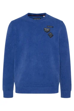 Outlet CAMP DAVID & SOCCX Chenille-Pullover Stone Washed mit Patches strong blue strongblue