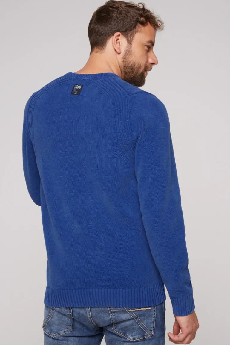 Outlet CAMP DAVID & SOCCX Chenille-Pullover Stone Washed mit Patches strong blue strongblue