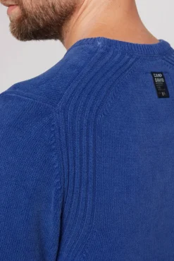 Outlet CAMP DAVID & SOCCX Chenille-Pullover Stone Washed mit Patches strong blue strongblue