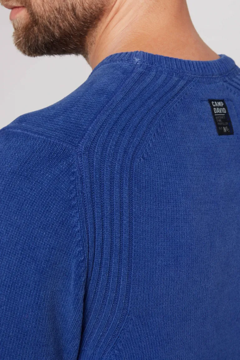 Outlet CAMP DAVID & SOCCX Chenille-Pullover Stone Washed mit Patches strong blue strongblue