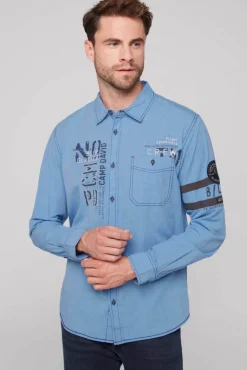 New CAMP DAVID & SOCCX Fil à Fil Langarmhemd mit Label-Applikationen strong blue strongblue