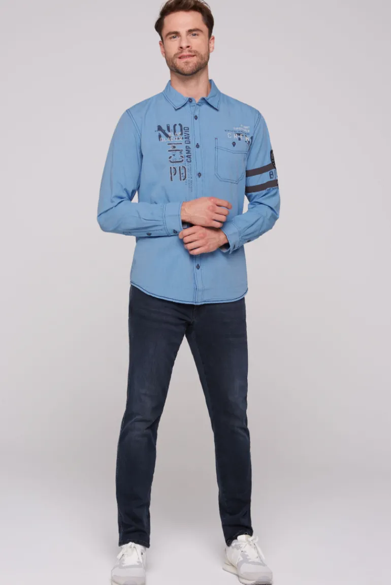 New CAMP DAVID & SOCCX Fil à Fil Langarmhemd mit Label-Applikationen strong blue strongblue