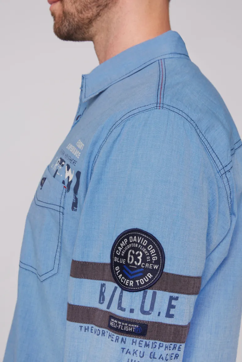 New CAMP DAVID & SOCCX Fil à Fil Langarmhemd mit Label-Applikationen strong blue strongblue