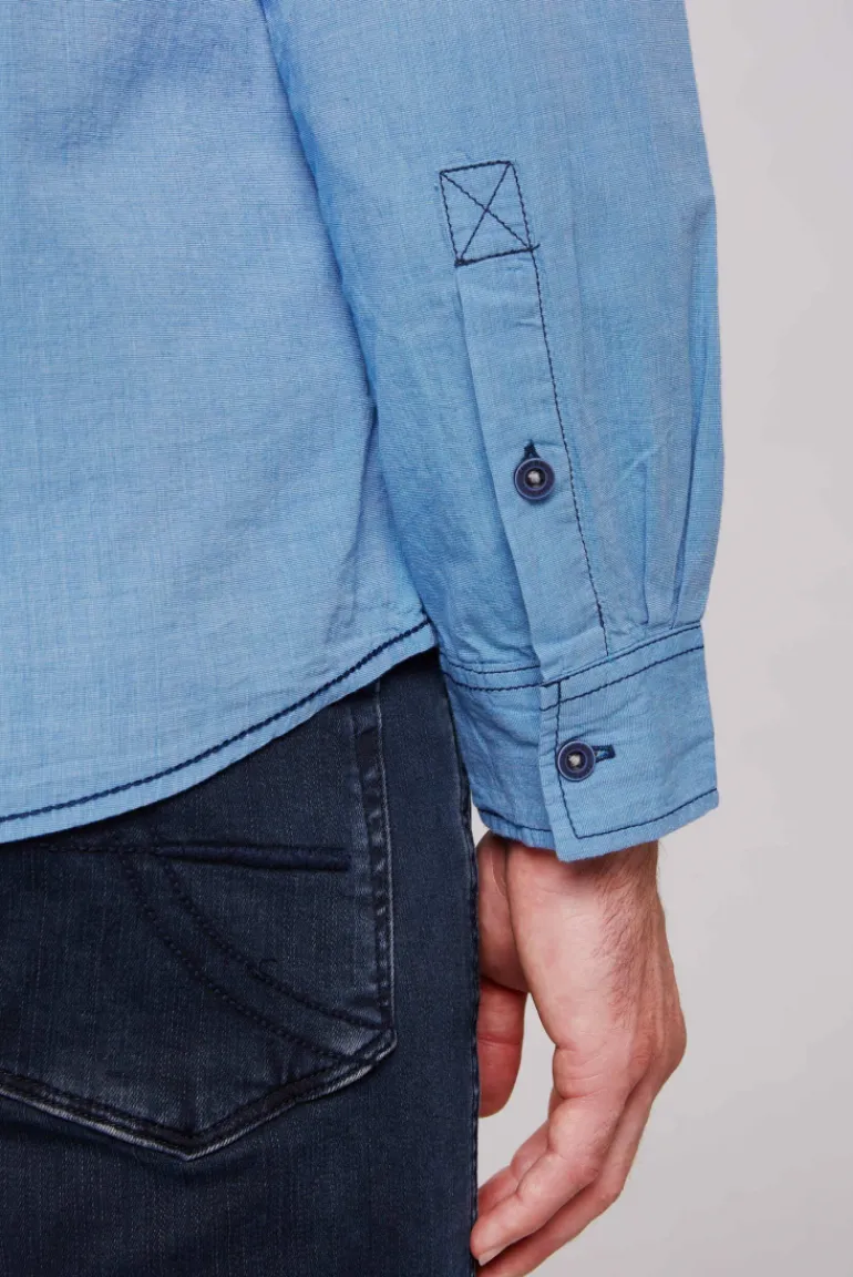 New CAMP DAVID & SOCCX Fil à Fil Langarmhemd mit Label-Applikationen strong blue strongblue