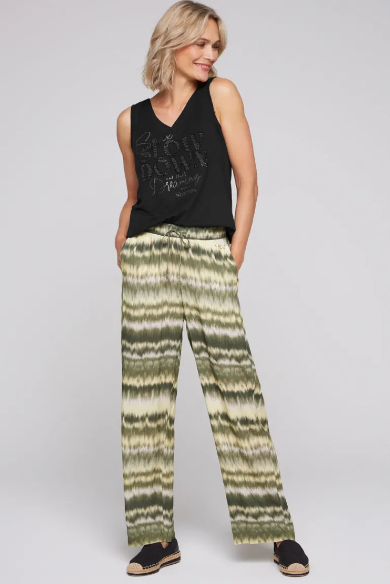 Fashion CAMP DAVID & SOCCX Gemusterte Palazzo-Hose mit Elastikbund desert olive | XXL desertolive