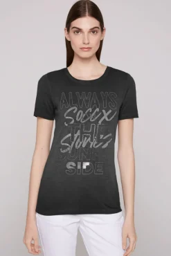 Cheap CAMP DAVID & SOCCX Geripptes T-Shirt mit Artwork black
