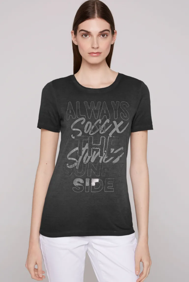 Cheap CAMP DAVID & SOCCX Geripptes T-Shirt mit Artwork black