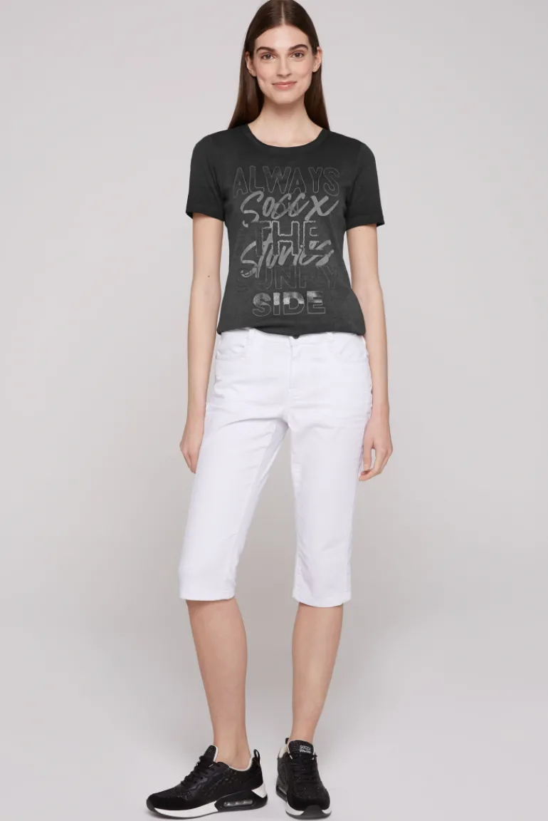Cheap CAMP DAVID & SOCCX Geripptes T-Shirt mit Artwork black