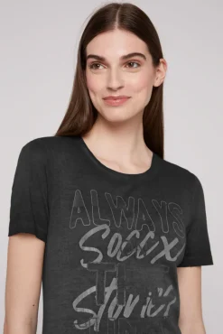 Cheap CAMP DAVID & SOCCX Geripptes T-Shirt mit Artwork black