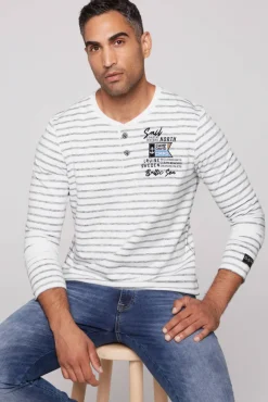 Cheap CAMP DAVID & SOCCX Gestreiftes Henley-Shirt mit Artwork opticwhite