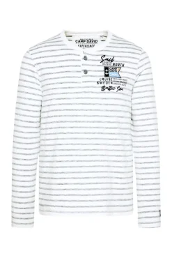Cheap CAMP DAVID & SOCCX Gestreiftes Henley-Shirt mit Artwork opticwhite