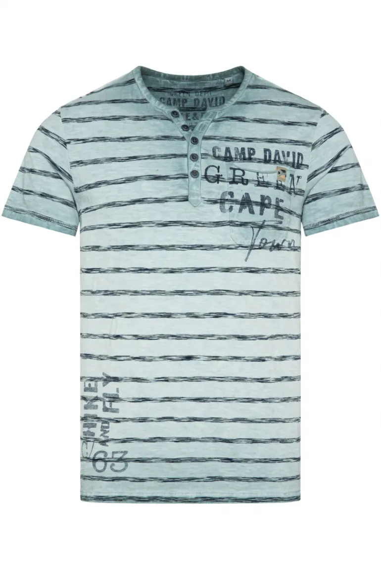 Store CAMP DAVID & SOCCX Gestreiftes Henley-Shirt mit Brusttasche teal