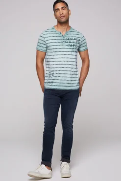 Store CAMP DAVID & SOCCX Gestreiftes Henley-Shirt mit Brusttasche teal