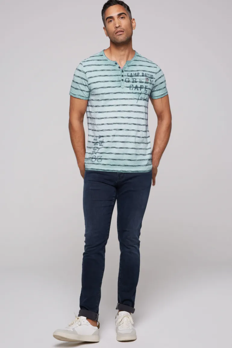 Store CAMP DAVID & SOCCX Gestreiftes Henley-Shirt mit Brusttasche teal