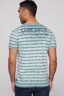 Store CAMP DAVID & SOCCX Gestreiftes Henley-Shirt mit Brusttasche teal