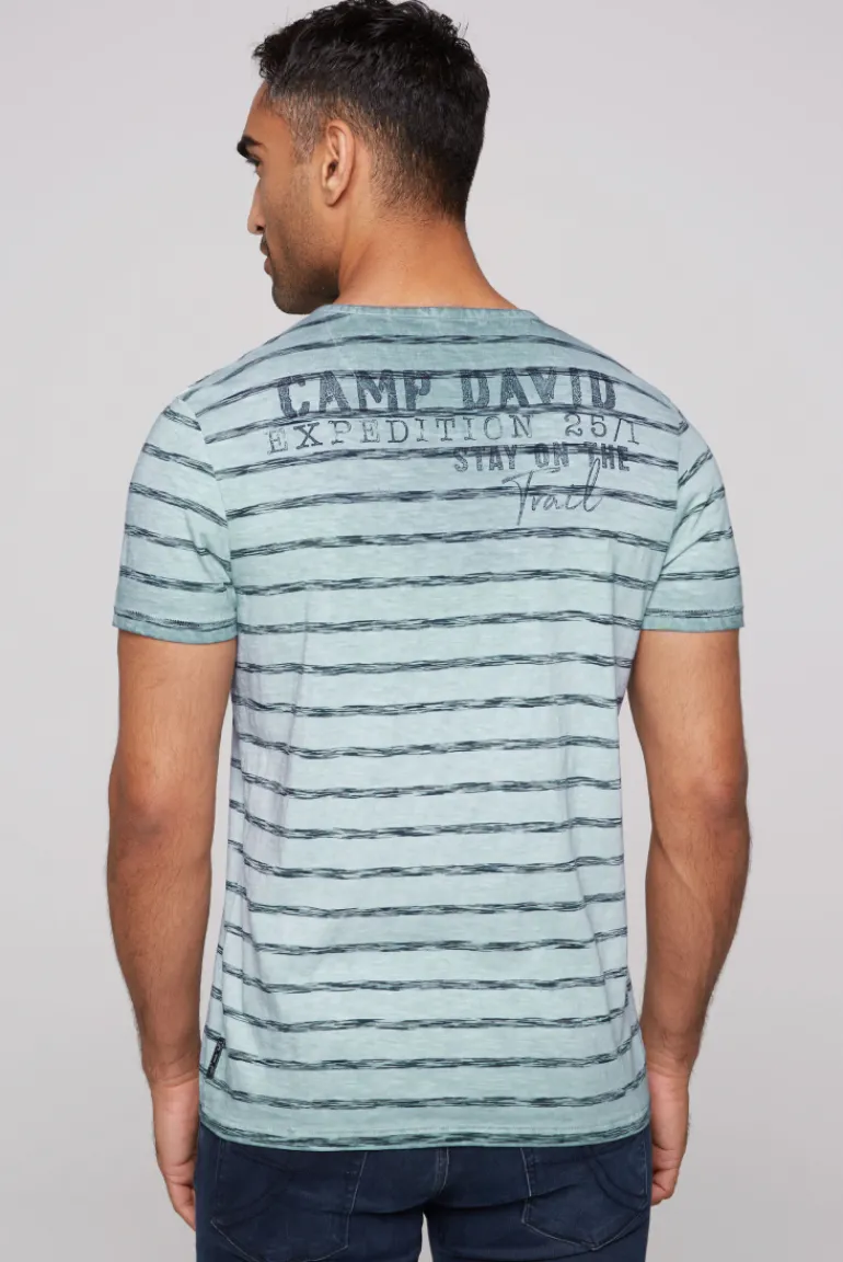 Store CAMP DAVID & SOCCX Gestreiftes Henley-Shirt mit Brusttasche teal