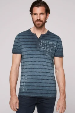 Store CAMP DAVID & SOCCX Gestreiftes Henley-Shirt mit Brusttasche blue navy bluenavy