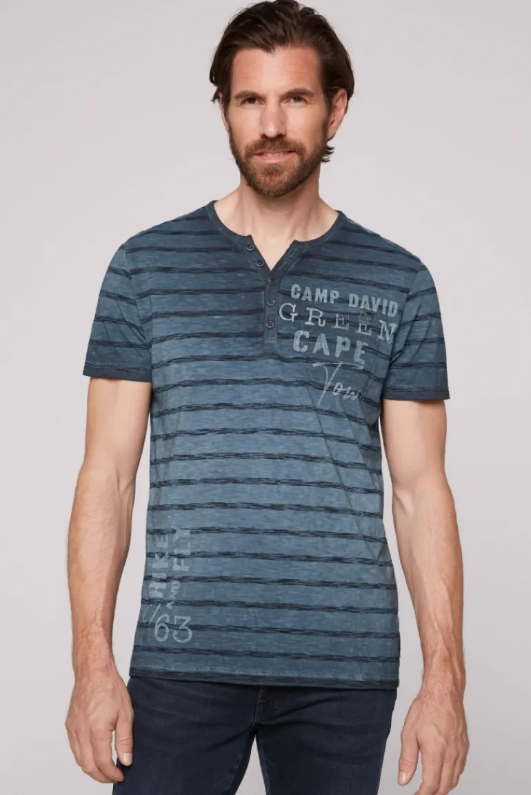 Store CAMP DAVID & SOCCX Gestreiftes Henley-Shirt mit Brusttasche blue navy bluenavy