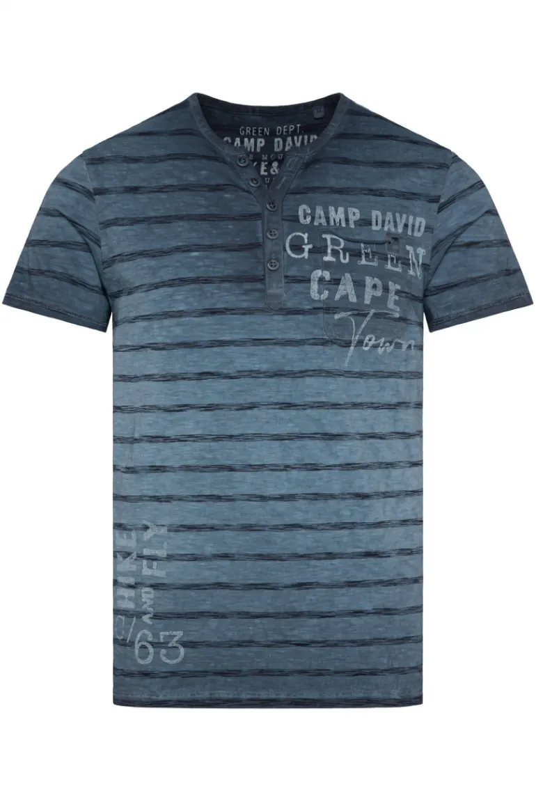 Store CAMP DAVID & SOCCX Gestreiftes Henley-Shirt mit Brusttasche blue navy bluenavy