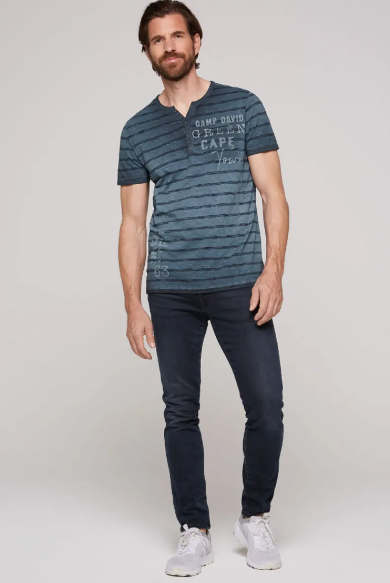 Store CAMP DAVID & SOCCX Gestreiftes Henley-Shirt mit Brusttasche blue navy bluenavy