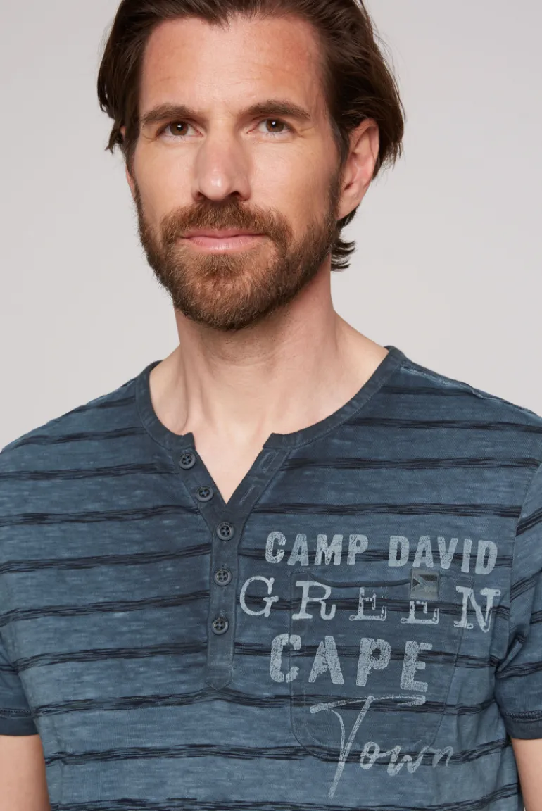 Store CAMP DAVID & SOCCX Gestreiftes Henley-Shirt mit Brusttasche blue navy bluenavy