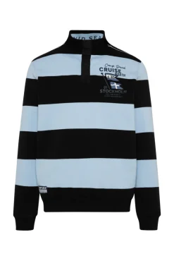 Fashion CAMP DAVID & SOCCX Gestreiftes Troyer-Sweatshirt mit Artworks black