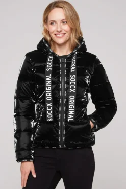 Flash Sale CAMP DAVID & SOCCX Glänzende Steppjacke mit Samt-Optik black