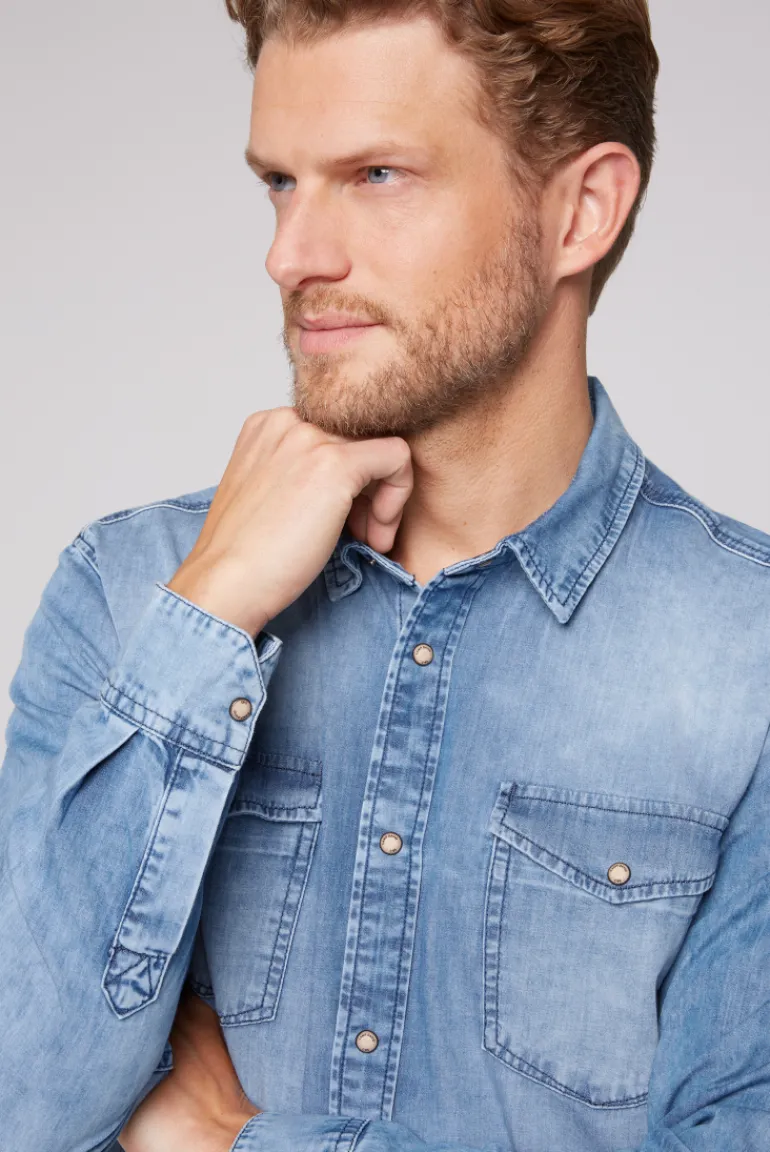 Online CAMP DAVID & SOCCX Hemd aus Denim Regular Fit light blue bleached lightbluebleached