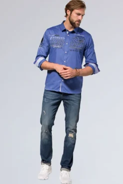 Best CAMP DAVID & SOCCX Hemd mit Dobby-Struktur und Artworks denim blue | L denimblue