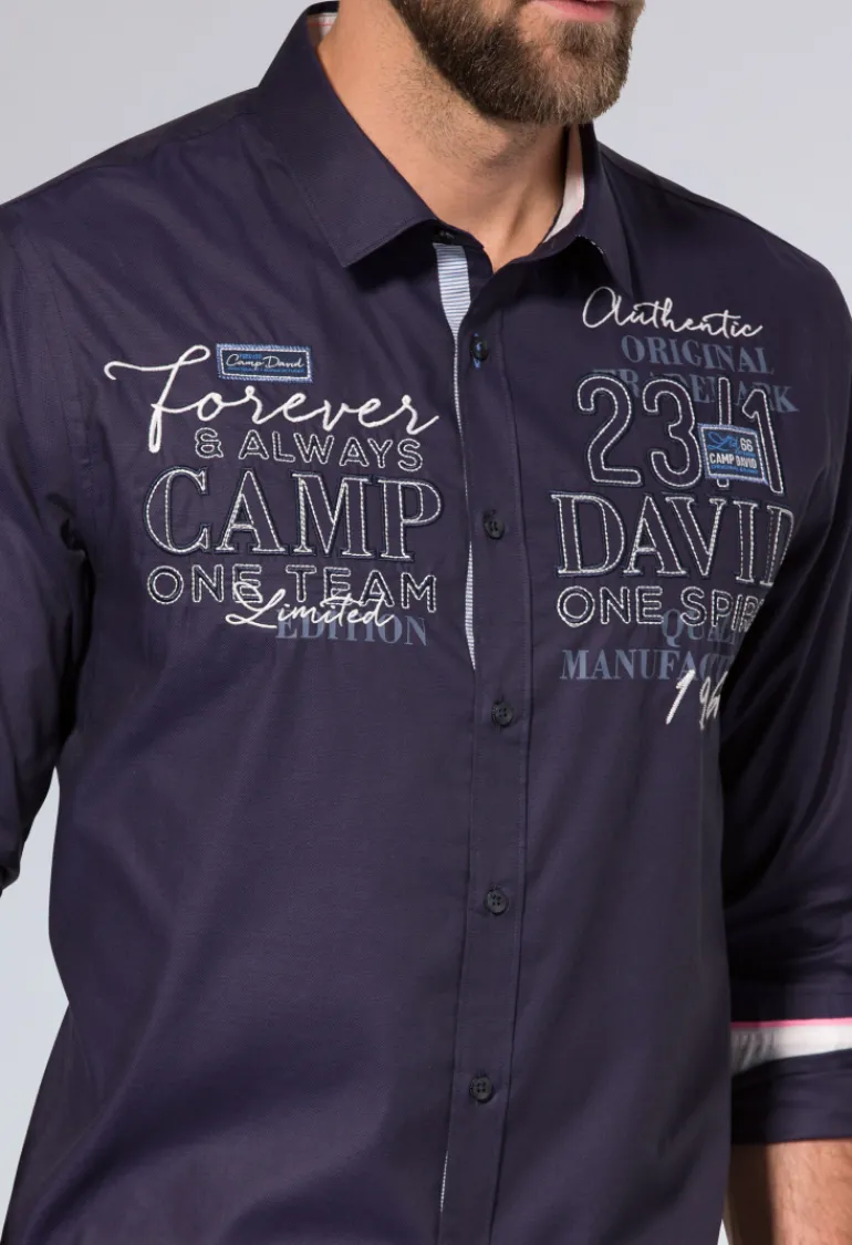 Outlet CAMP DAVID & SOCCX Hemd mit Dobby-Struktur und Artworks blue navy bluenavy