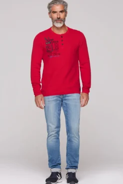 Flash Sale CAMP DAVID & SOCCX Henley-Pullover Stone Washed flight red flightred