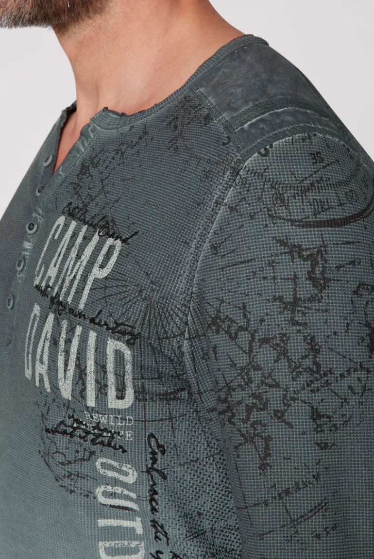 Cheap CAMP DAVID & SOCCX Henley-Shirt aus Waffelpikee deep forest deepforest
