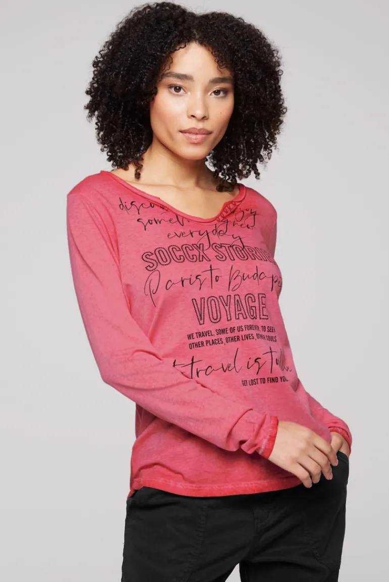 Cheap CAMP DAVID & SOCCX Henley-Shirt mit Wording Glitter Print pinky red pinkyred