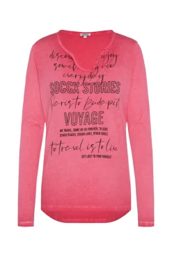 Cheap CAMP DAVID & SOCCX Henley-Shirt mit Wording Glitter Print pinky red pinkyred