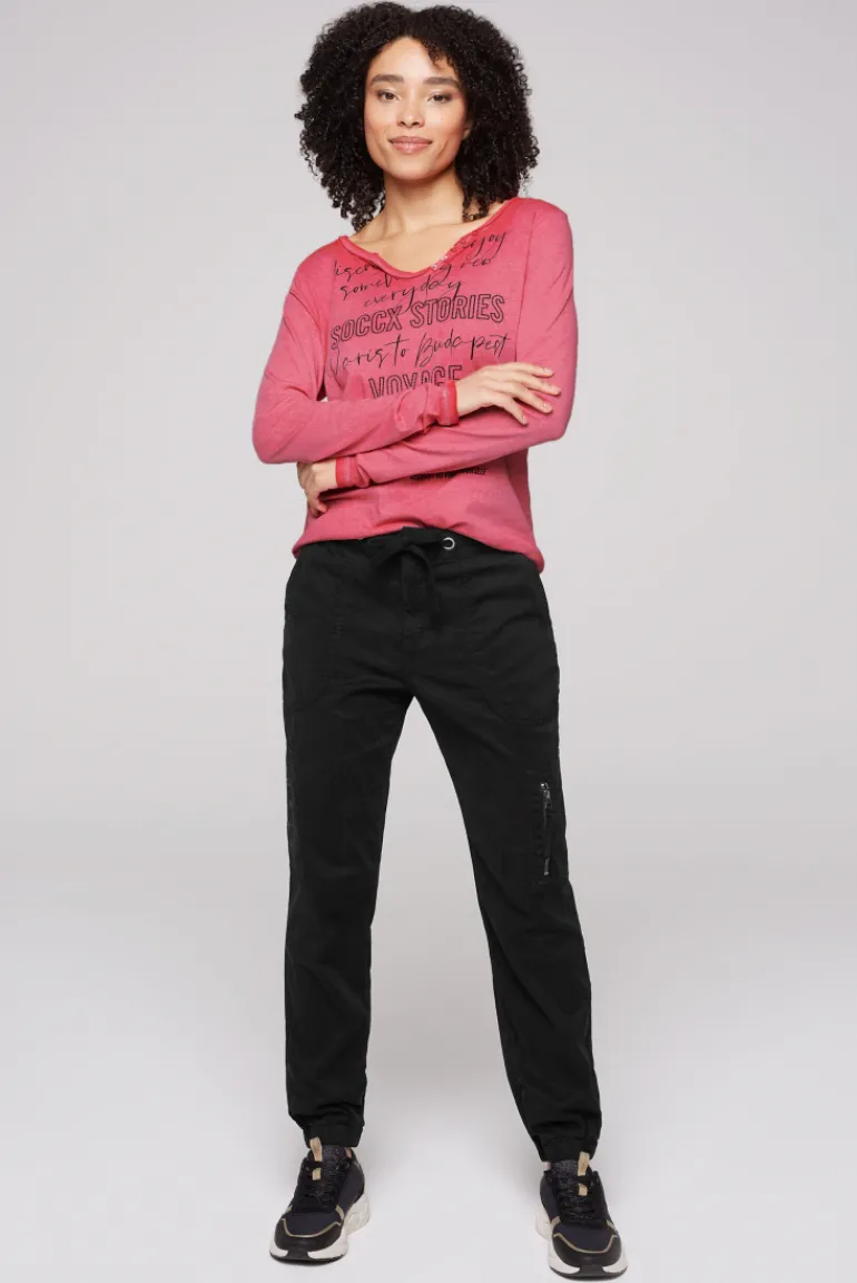Cheap CAMP DAVID & SOCCX Henley-Shirt mit Wording Glitter Print pinky red pinkyred